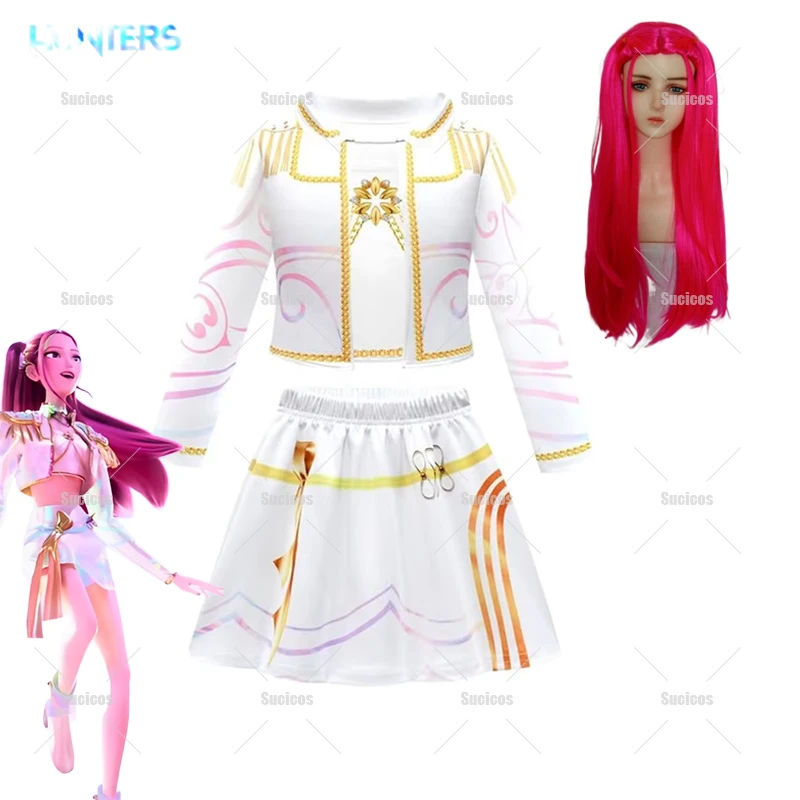 

Children Girls Kpop Mira Cosplay Costume Wig Print Demon Hunters Zoey Rumi Cosplay Kids Girl Halloween Carnival Show Clothes