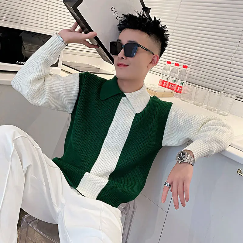 

Men's Faionable Striped Simple Casual Knitted Sweater Top Winter Thiened Long Sve T-irt Youth Active Sle Neline