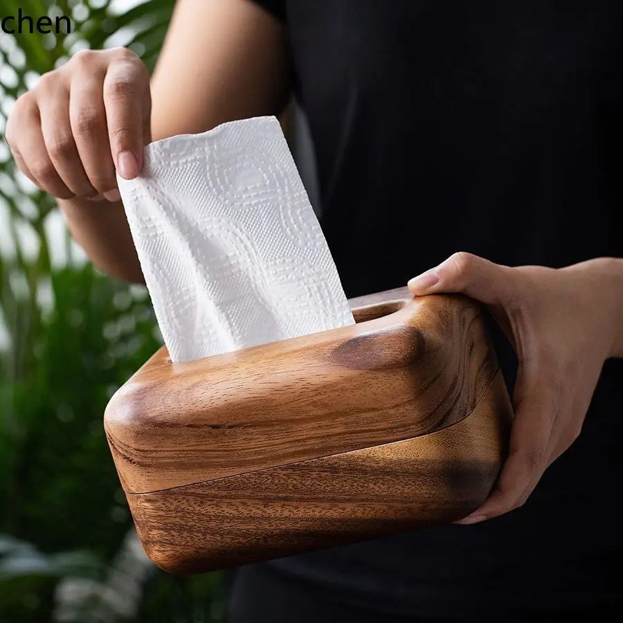 

HYS Walnut Wood Tissue Box for Home Living Room, Creative Rectangular Napkin Box