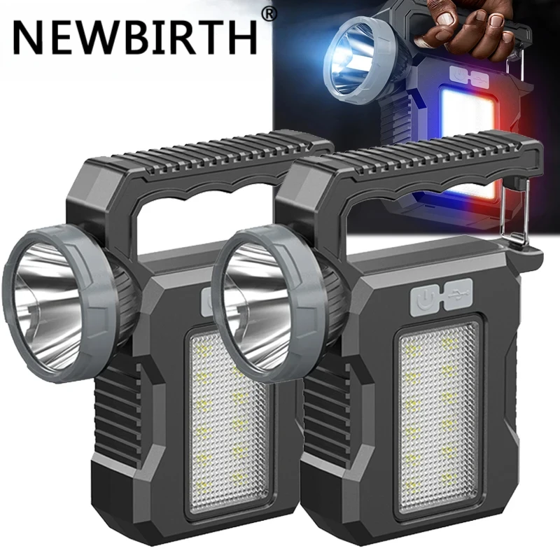 NEWBIRTH Solar Rechargeable Flashlight Zoomable Waterproof COB LED Torch Brightly Light Portable Powerful Lantern for Camping