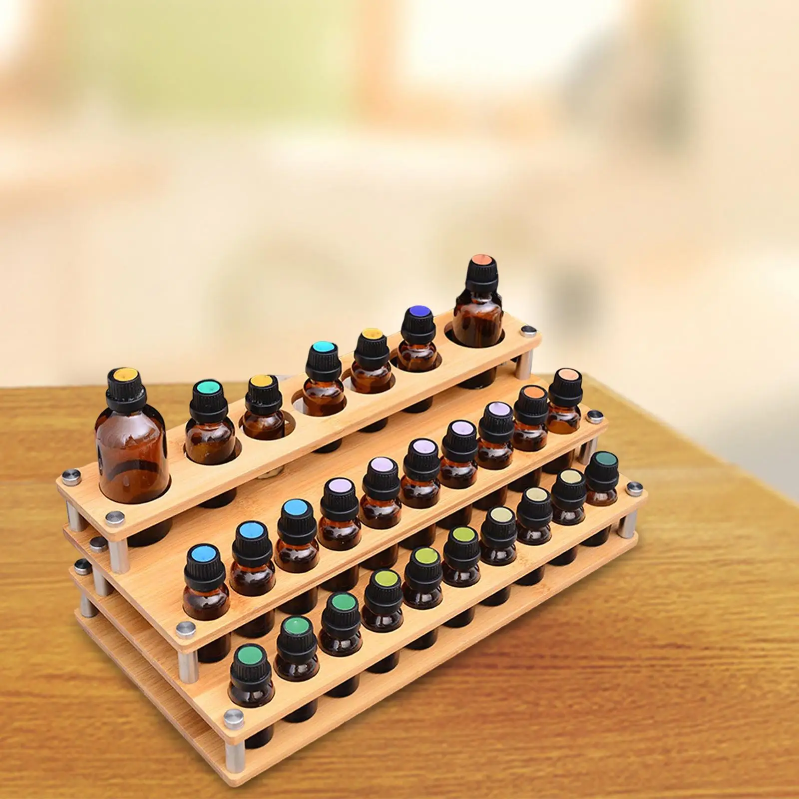 3 Layer Essential Oil Display Stand Organizer Tray Collection Shelf 27 Hole for Tabletop Makeup 5/10/15ml Bottles Cosmetic Shop