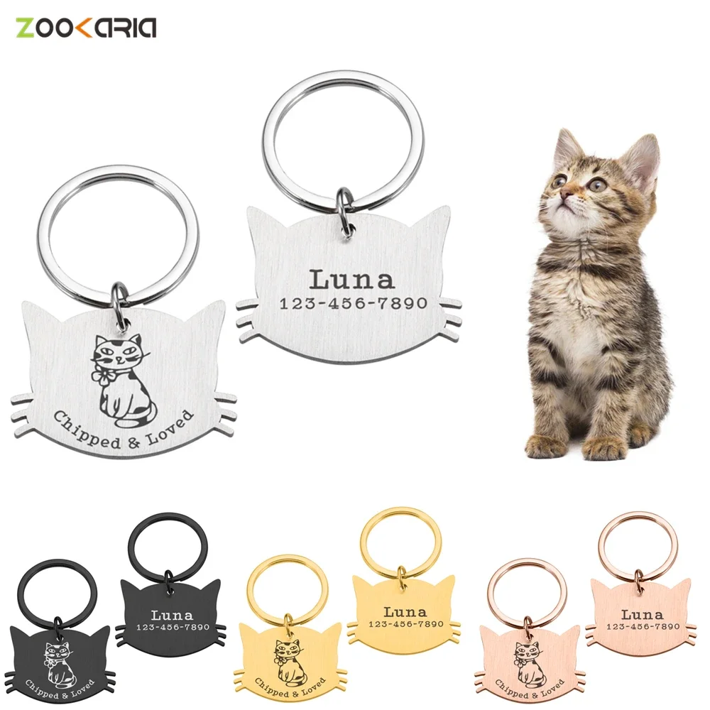 

Personalized Plate Pet Tag Cat Dogs Collar Accessories Medal with Engraving Kitten Puppy Name Engraved Lettering Cat face Badge