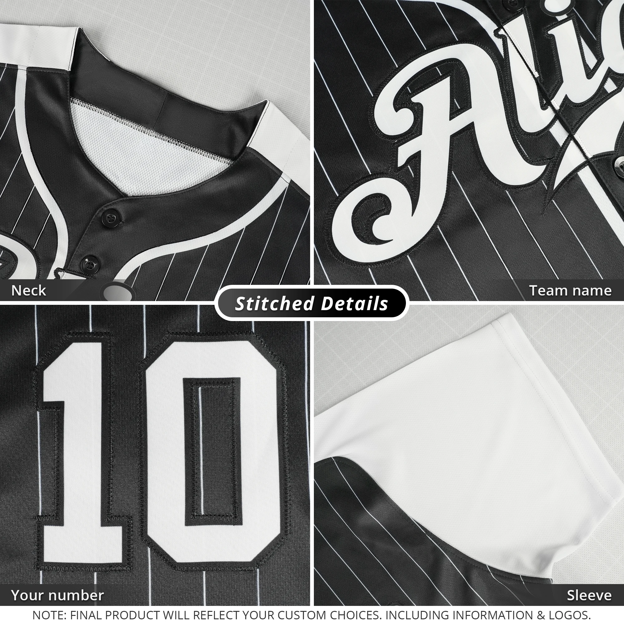 Custom Stitched Name Number Pinstripe Baseball Jersey Personalized Black Shirts Sports Uniform for Men