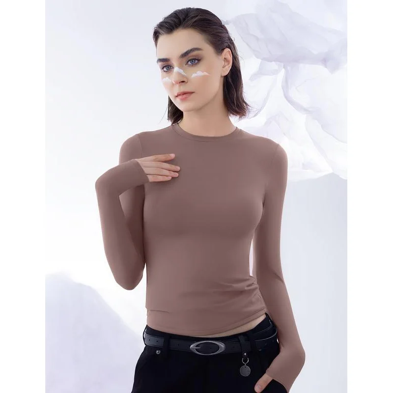 PUMIEY Long Sleeve Basic Tee Women's Crew Ne Slim Fit Tops Fabric Womenswear Comfort Streetwear Cloud Light Longsleeves Crewne M