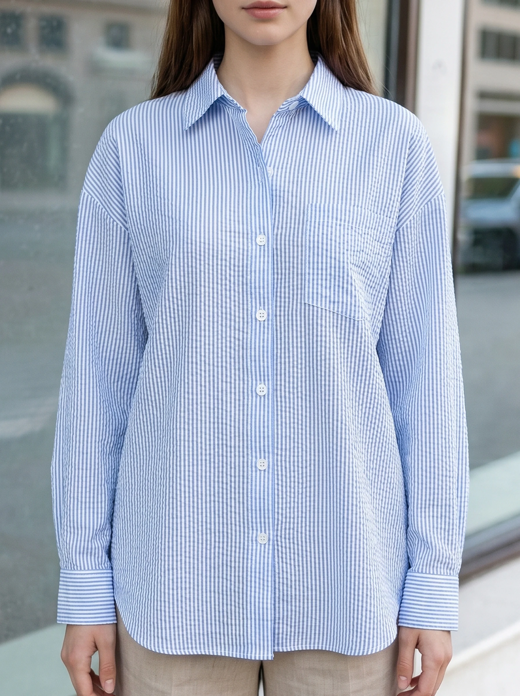 

Rosa fera Women's Loose Fit Textured Shirt Casual Long Sleeve Button Down Blouse Top