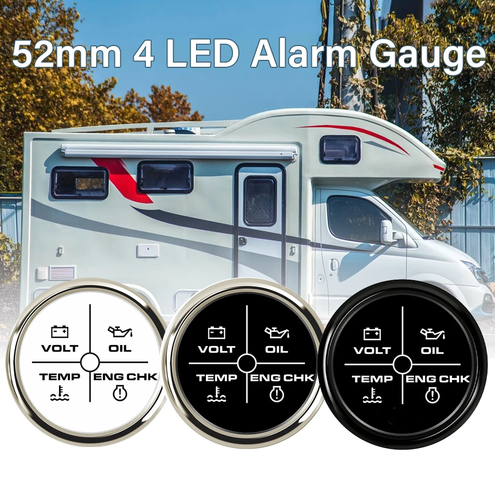 

ELING Waterproof 52mm 4 LED Volt Water Temp Oil Pressure Alarm Indicator Gauge with Red Backlight Alarm for Boat Car Yacht 9-32V