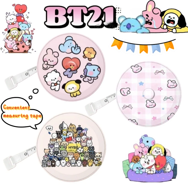 

Милая мини-рулетка BT21 Koya RJ Mang Chimmy Tata для измерения обхвата талии и бедер, мягкая линейка для измерения параметров тела.