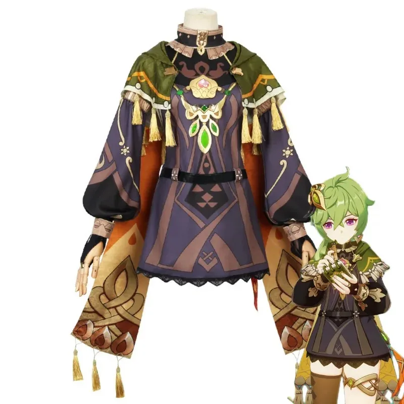 CyGame Genshin Impact 콜레이 코스프레 의상 수메루 덴드로 아비디야 포레스트 레인저 트레이너 콜레이 의상 드레스 양말 가발 코믹콘용