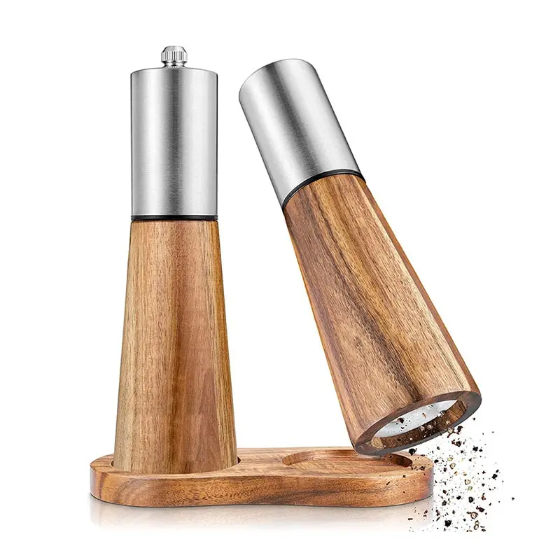 Manual Salt And Pepper Grinder Set With Base Stainless Steel Salt Grinder Adjustable Mill Suitable For Kitchen, Barbecue, Picnic