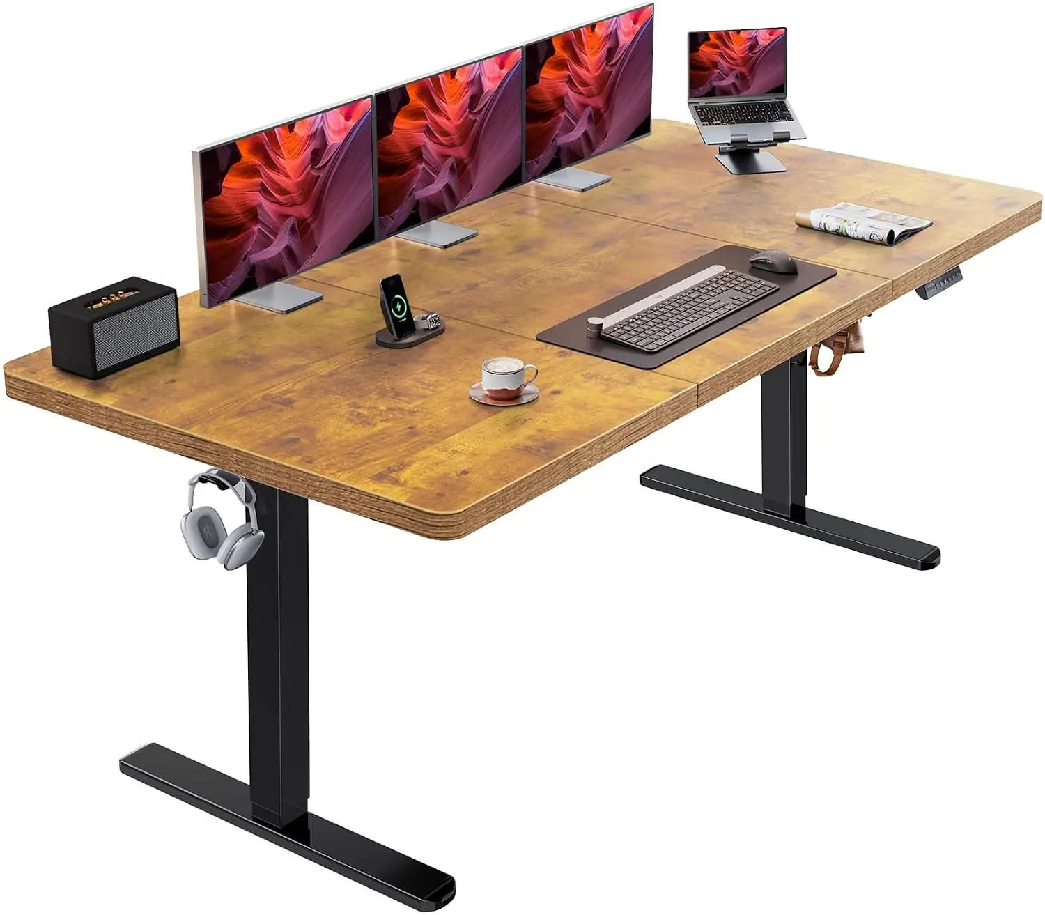 Electric Standing Desk 71x35 Inch Brushless Motor 220lb 4 Presets Cable Tray Dual Hooks Height 27.9-46.5 Inch Office, Customized