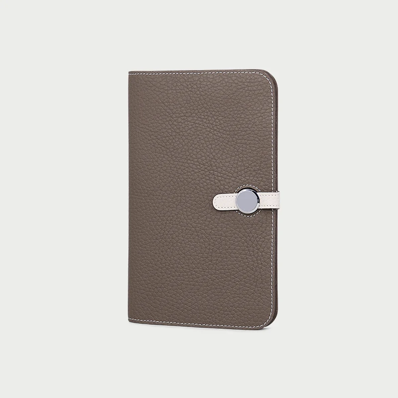 DIMY 2025 new genuine leather passport clip with lychee pattern long wallet protective cover for storing documents