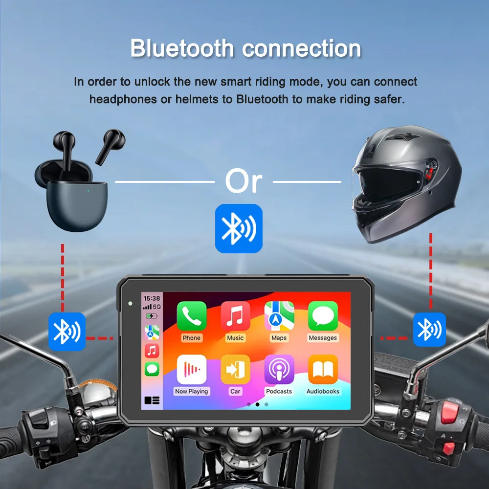 6 Inch Motorcycle 2K HD Multimedia Player GPS Navigation Wireless Carplay Android Auto IPX8 Waterproof Touch Screen Bluetooth