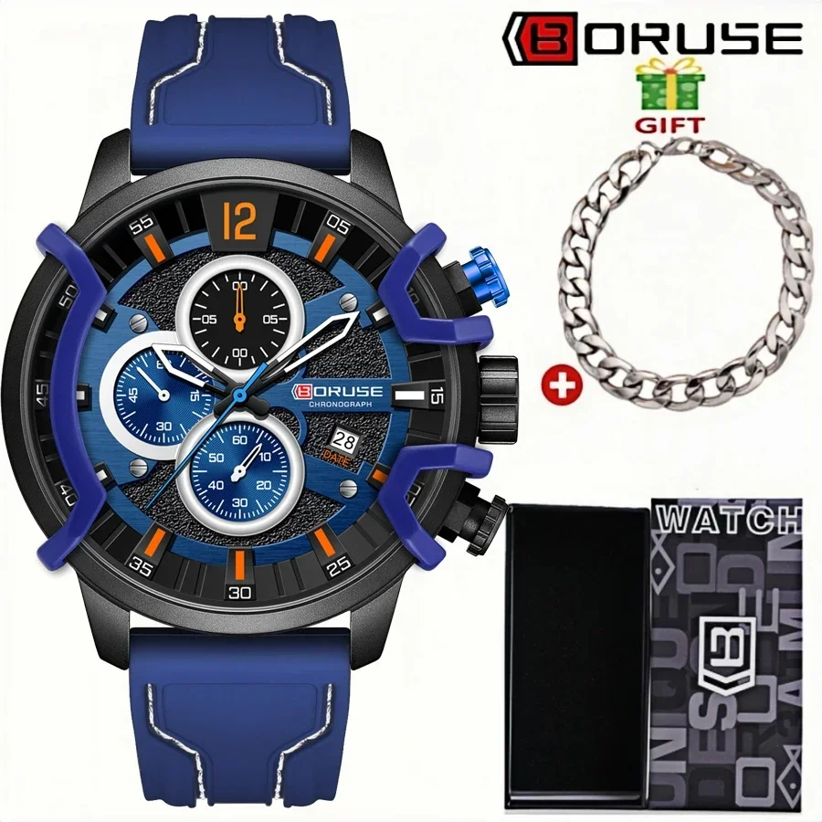 

BORUSE 2 шт./компл. спортивных и персонализированных мужских часов-браслетов, силиконовый ремешок-указатель, кварцевые наручные часы, идеальный подарок для мужчин