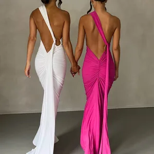 Hugcate a backless shoulder adjustable Cachecol Laço Ruched Sexy Maxi Dress 2024 Female Elegant Y2K Streetwear Festival Outfit 10 main sales dress one shoulder only - №1