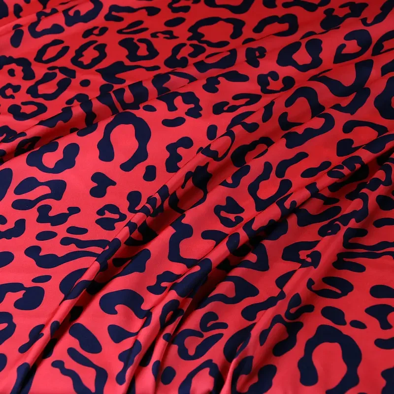 Leopard Printed Red Polyester Satin Fabric Brand Fashion Design Summer Soft Women\'s Dress Clothing Cloth Diy Sewing by the Meter