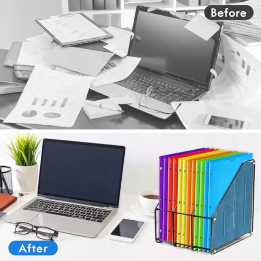 36 Pack 2 Pocket Folders with Clear Front Pocket and 3 Holes Plastic Folder for 3 Ring Binder Heavy Duty Folders with Pockets f