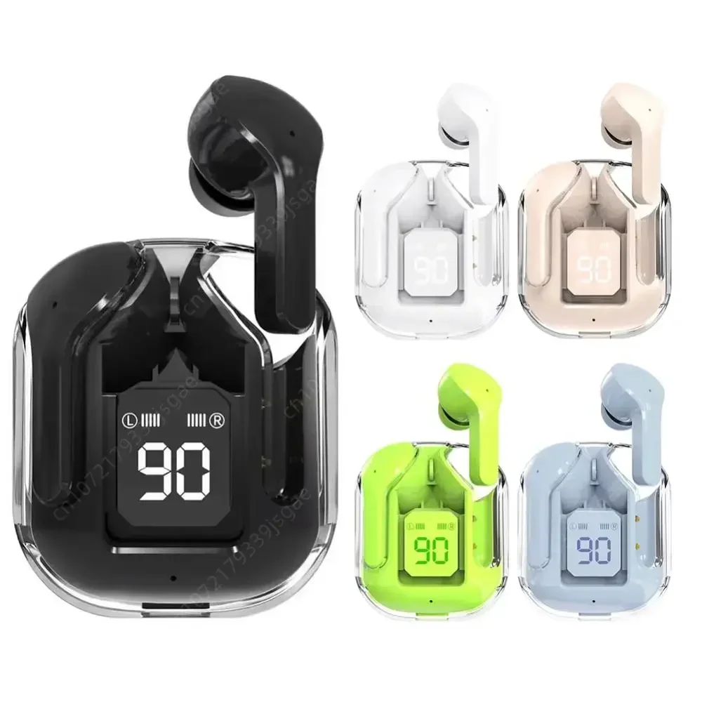 Mini Pods Wireless Bluetooth Headset Transparent ENC Headphone LED Power Digital Display Stereo Sound Earphones for Sports Work