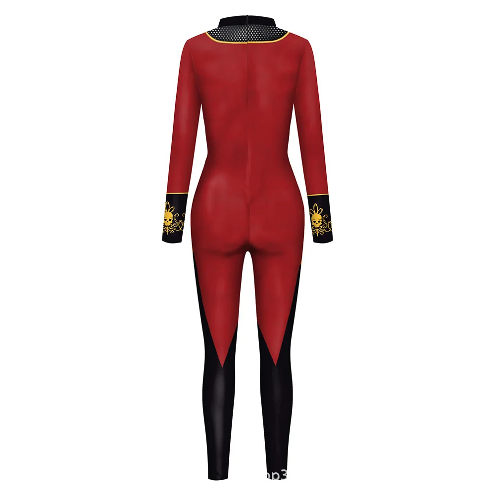 Halloween Sexy Damen Kostüm mit Digitaldruck, Karneval Bodysuit mit Reißverschluss, Party Cosplay Jumpsuit Outfit – Detail 23