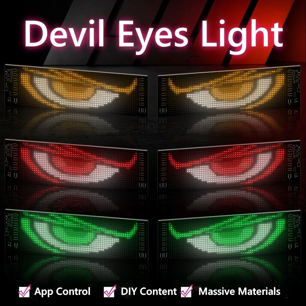 2PCS Windshield Devil Eyes Bliking Flashing LED Eyes On The Windshield Glowing Devil Eyes Truck Window LED Screen For Car Truck