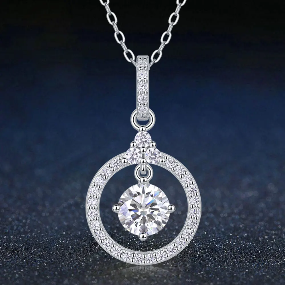 

Moissanite Diamond Necklace for Women 1 CT 925 Sterling Silver Pendant VVS1 Excellent Cut D Color Fine Jewelry Chain - Lucky