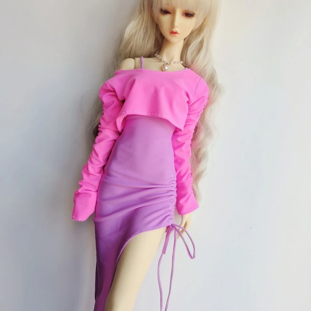 60cm BJD Doll Clothes，Rose Red Slim Slip Skirt, 1/3 Sexy Split Long Sleeves Dress Free Shipping