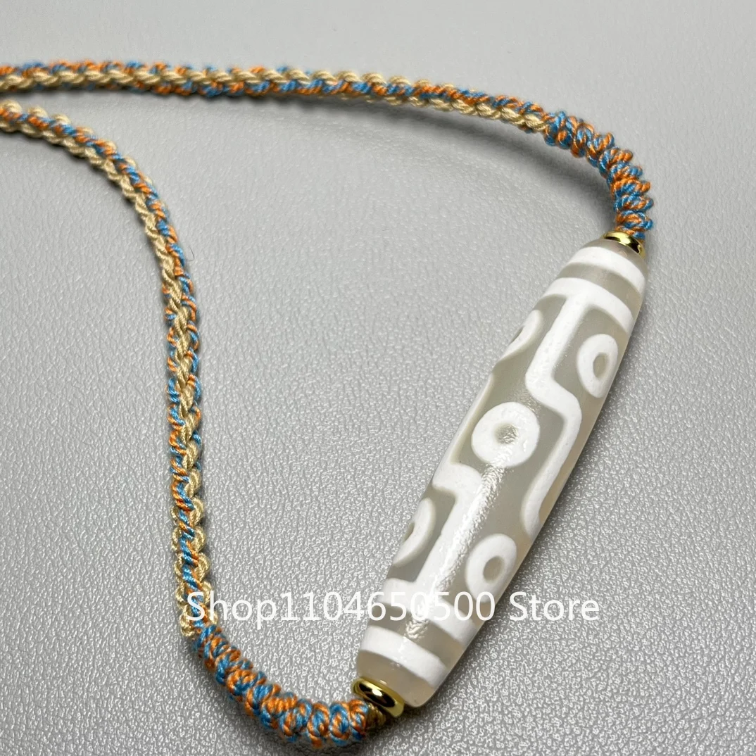 

Natural old agate Tibetan genuine agate pulp nine-eye dzi beads hand-woven collarbone necklace 14/58mm