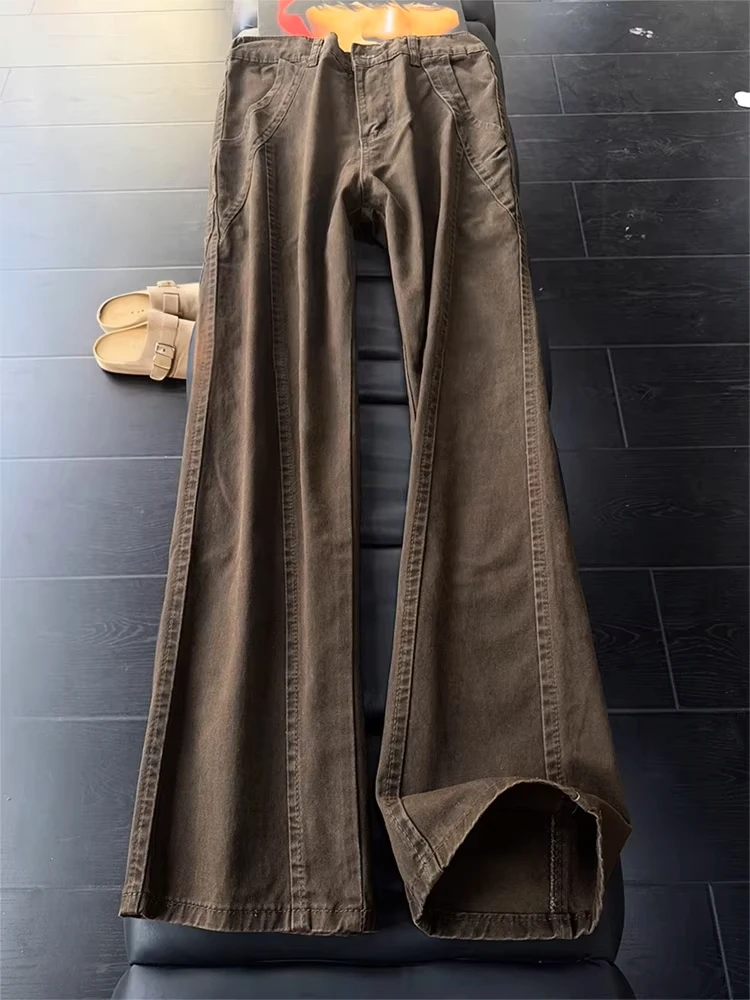 

Широкие джинсы кофейного цвета с подкладкой Thiened Fce, мужские осенне-зимние повседневные джинсы прямого кроя, рабочая одежда High Street Sle