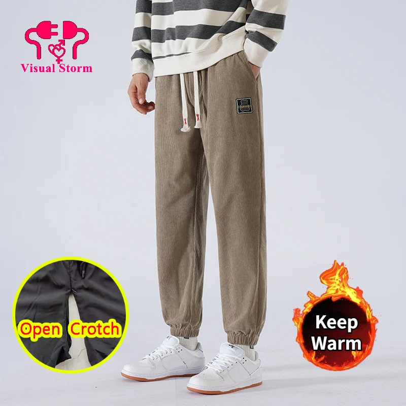 

Sexy Man Open Crotch Pants Sweatpants Warm Keeping Fitness Leggings Outdoor Sport Sexy Casual Crotchless Zipper Clubwear