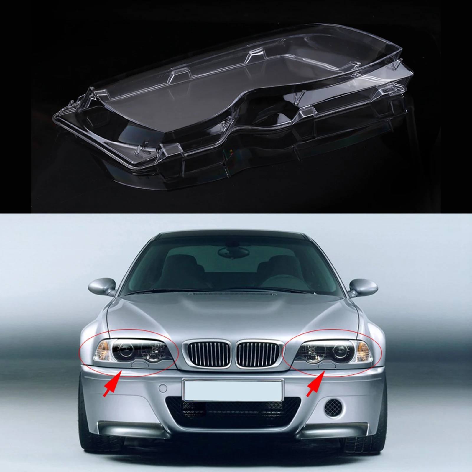 

Headlight Glass Car Headlight Clear Lens Cover for E46 4D 320i/325i/325xi/330i/330xi 02‑05 63126924043 63126924044