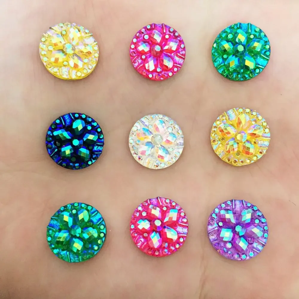 DIY 40PCS 12mm AB Resin Round Flower Rhinestone Flatback Scrapbooking for Phone DIY Craft K14