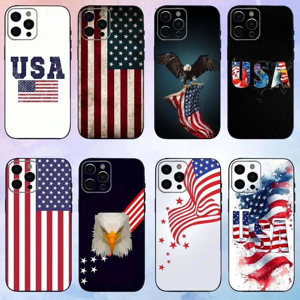 

A-America USA Flag Phone Case For iPhone17,16,15,14,13,12,11 Plus,Pro Max Soft Black Cover