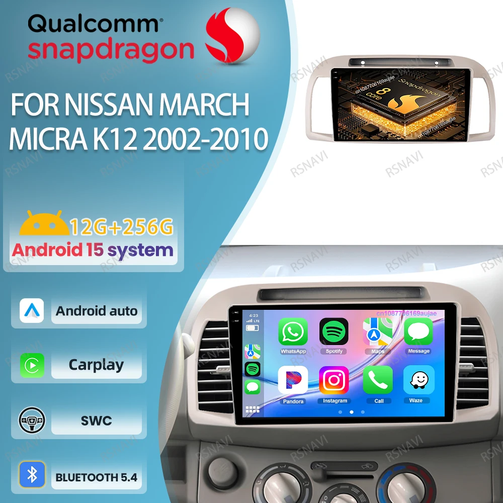 

Car Radio Android 15 For Nissan March Micra K12 2002-2010 Head Unit BT 4G LTE DSP GPS Stereo Viedo Player DVD Autoradio 5G WIFI