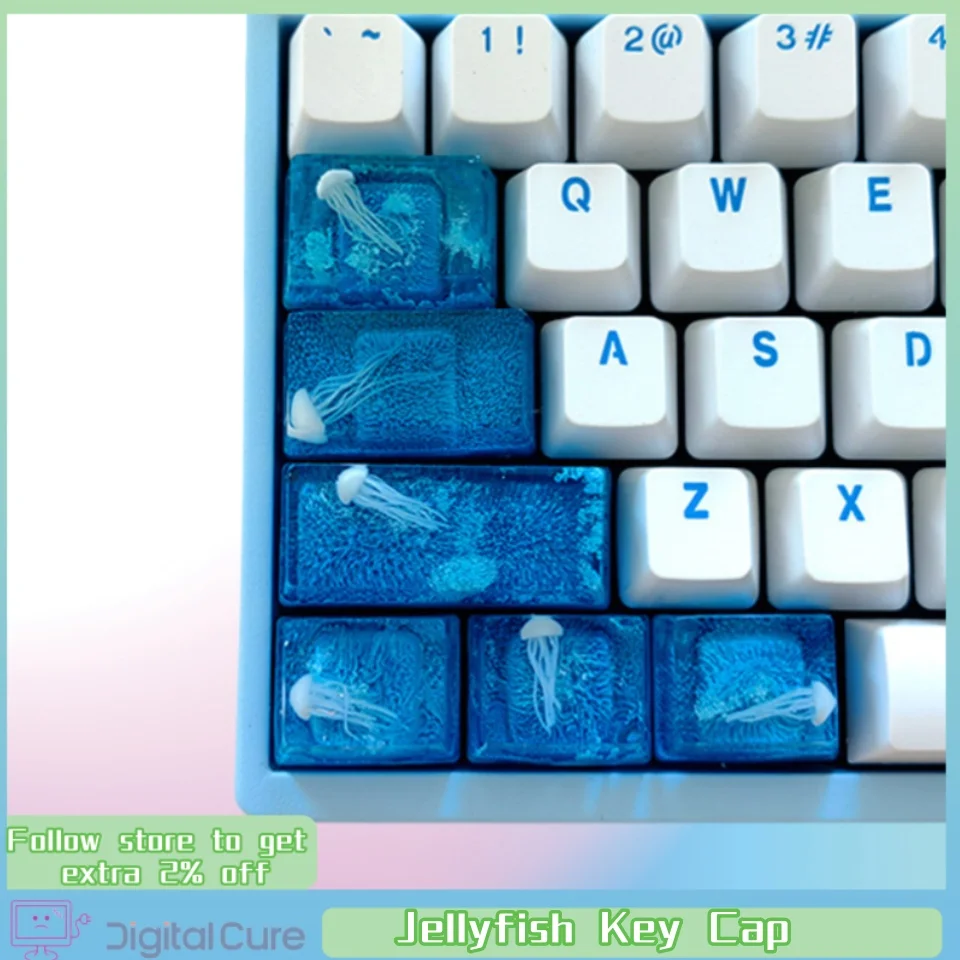 2024 denizanası anahtar kap kristal şeffaf okyanus köpük mavi el yapımı sevimli fonksiyon anahtar pozisyon mekanik klavye tuş Esc Tab
