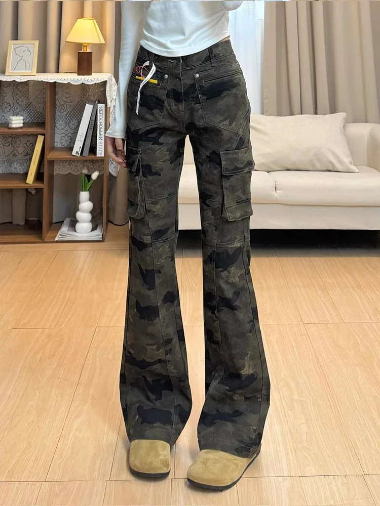 

American Vibe Camouflage Work Pants Slim Fit Men's Women's High Street Cleanfit Trousers Straight Leg Long Pants