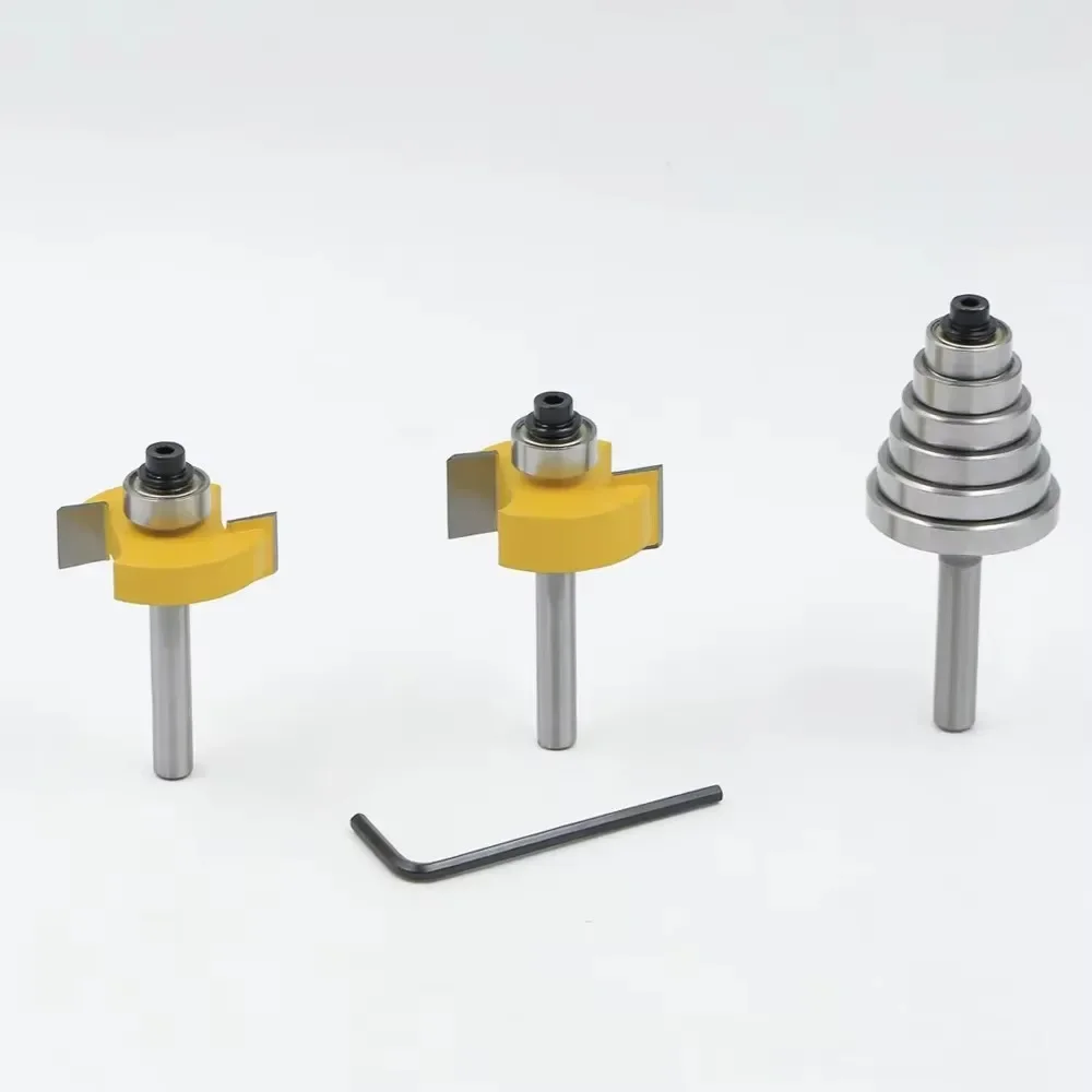 Mèche de routeur à Rabbet à tige de 6mm ou 1/4 ", avec jeu de 6 roulements, coupe-Tenon réglable, mèches en carbure cémenté pour le travail du bois, 3 pièces