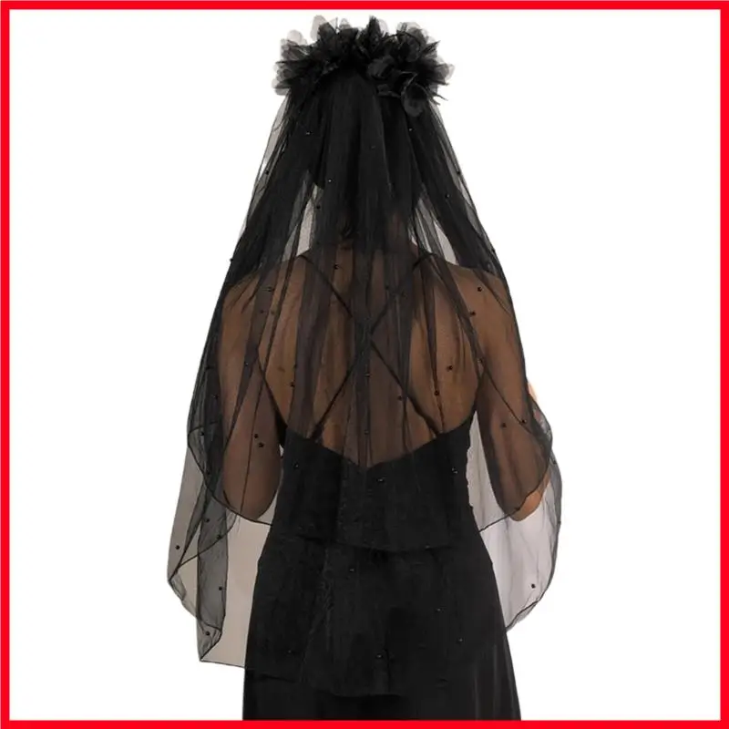 

F3MF Delicate Black Flower Wedding Veil Two Layer Mesh Bridal Veil Hair Accessory For Special Occasion and Formal Event