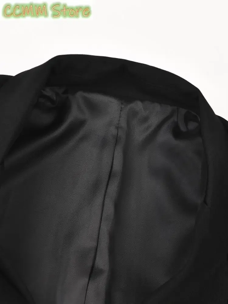 Women Black Ruffles Elegant Big Size Blazer Lapel Long Sleeve Loose Fit Jacket Fashion Spring Autumn