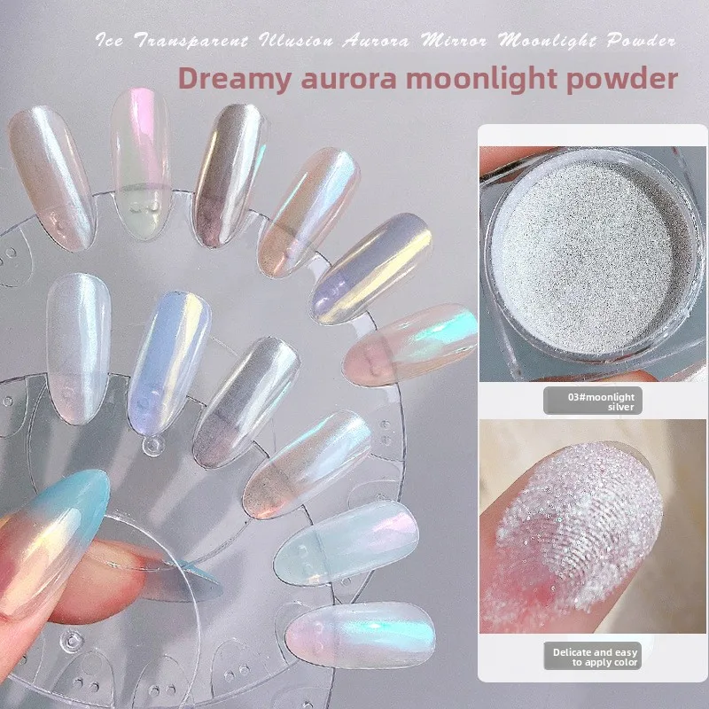 Glassy Aurora Iridescent Nail Powder Kit Moonlight Magic Mirror Pearl Shimmer Set for DIY Manicure Nail Salon Supplies