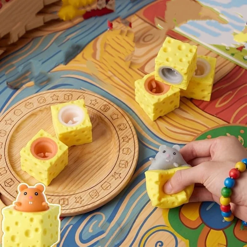Funy Pop Up Funny Mouse And Cheese Block Squeeze Anti Stress Toy Hide And Seek Figures Stress Relief Fidget Toys For Kids Adult