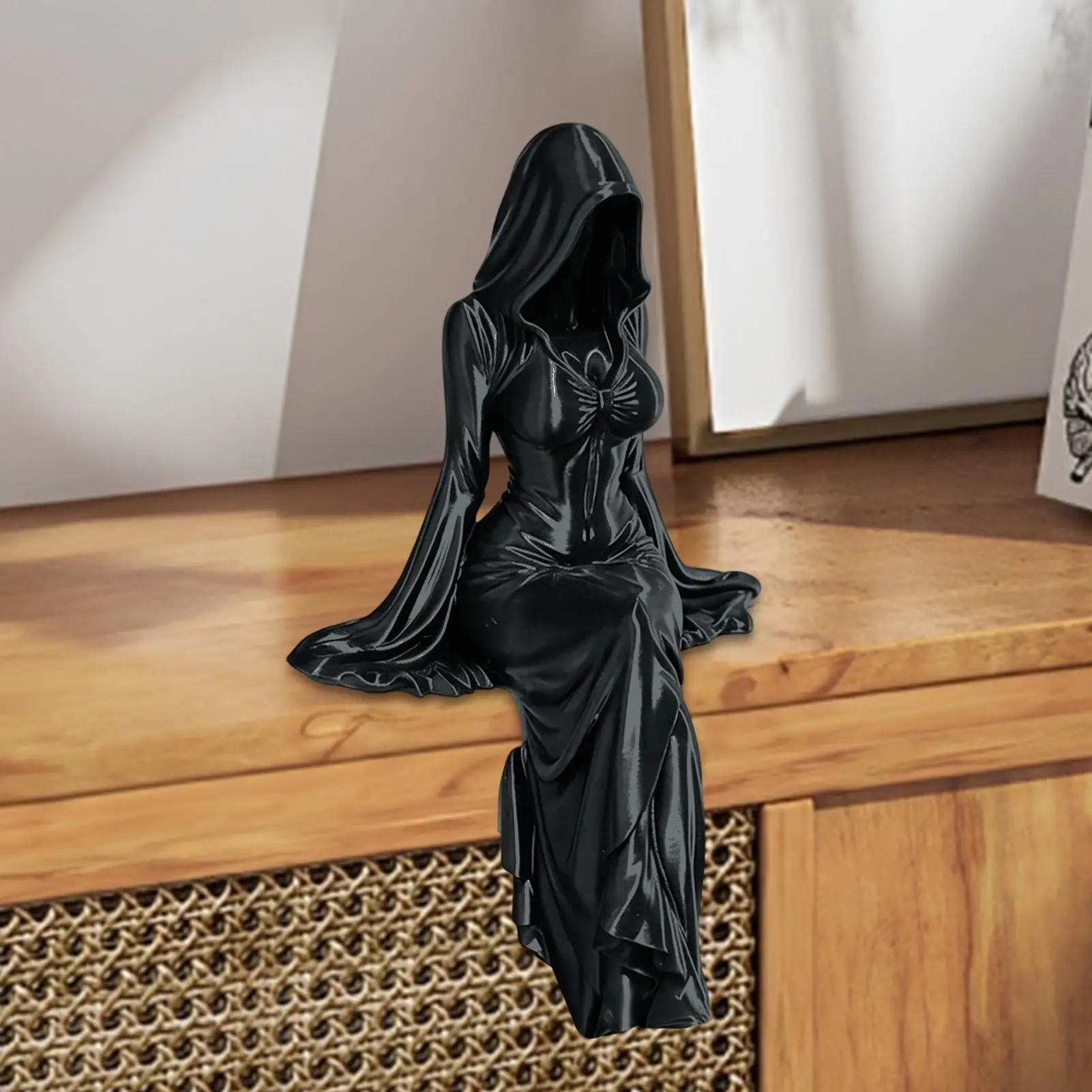 Geheimnisvolle Statuen für Bücherregale, Ätherische Figur mit Kapuze, Skulptur des Grimmschneiders, 3D Gruselige Skulptur