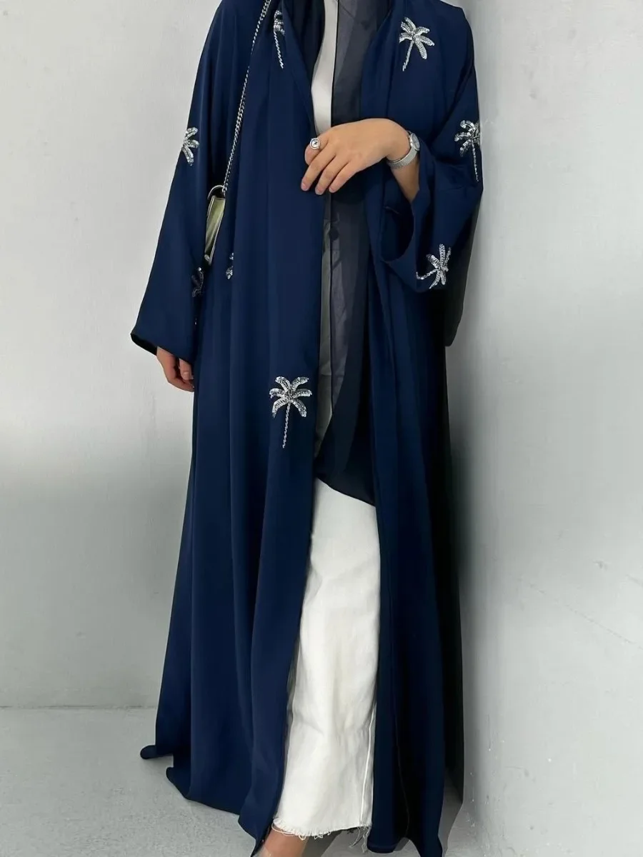 Eid Robe musulmane ouverte femmes Abaya broderie paillettes Cardigan musulman robes fête Caftan Jalabiya Ramadan dubaï Robe arabe 2025