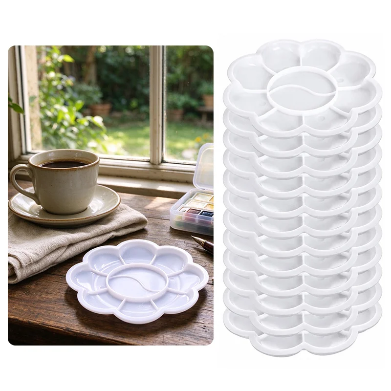 15/25PCS White Plum Blossom Paint Trays 8.3cm Compact Lightweight Palette Simple Style Multi Use for Acrylic Watercolor TMZ