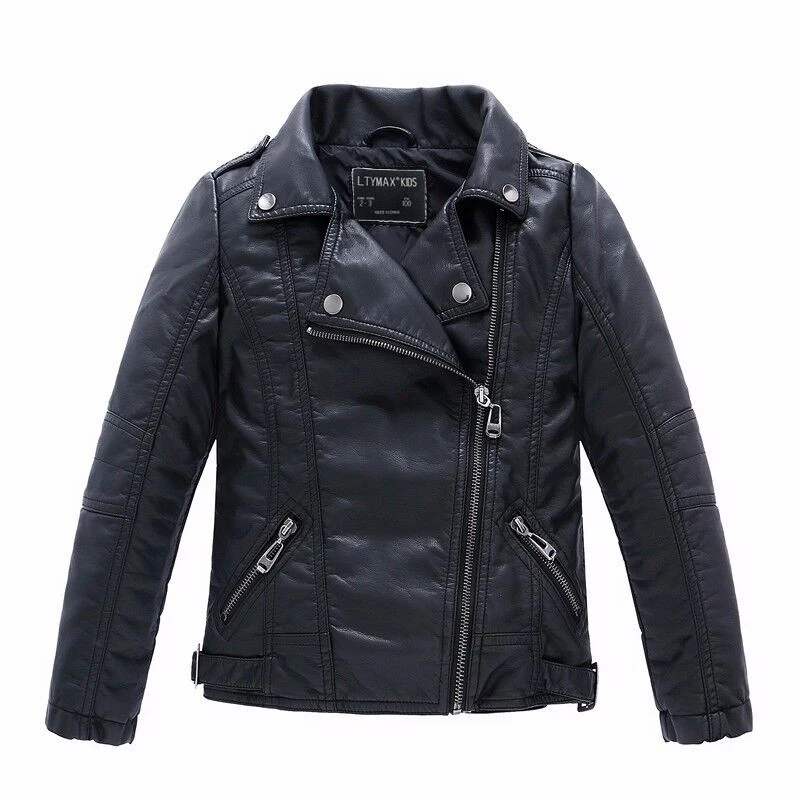

Brand Fashion Classic Girls Boys Black Motorcycle Leather Jackets Child Coat For Spring Autumn 2-14 Years