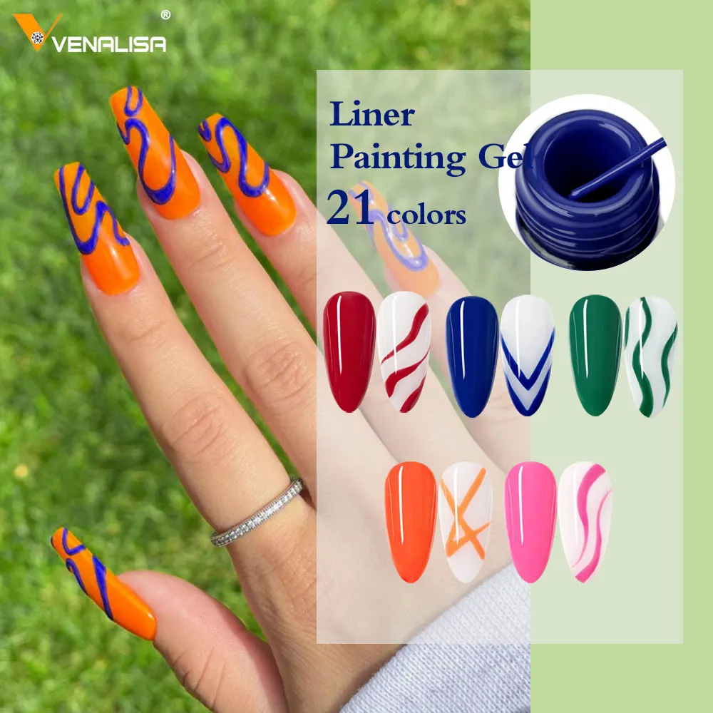 Venalisa 8ml Liner Gel Super Brush Fast French Nail Design Drawing Liner Gel Black White 21 Colors Painting Nail Polish