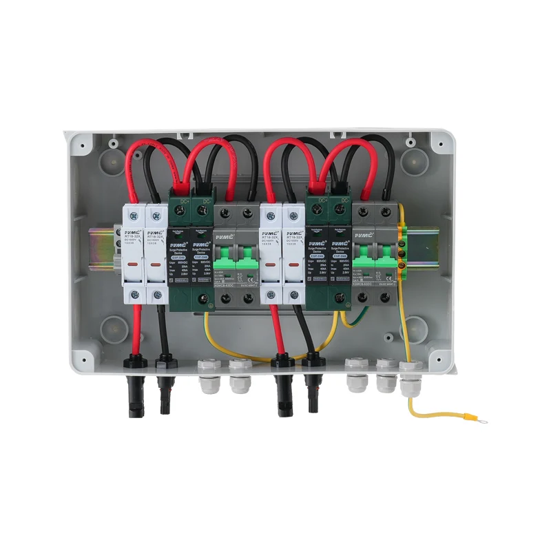 2 In 2 Out DC600V Solar PV Combiner Box, IP65 Waterproof, Lightning Protection, 32A Fuse, MCB SPD, Photovoltaic Distribution Box view 4