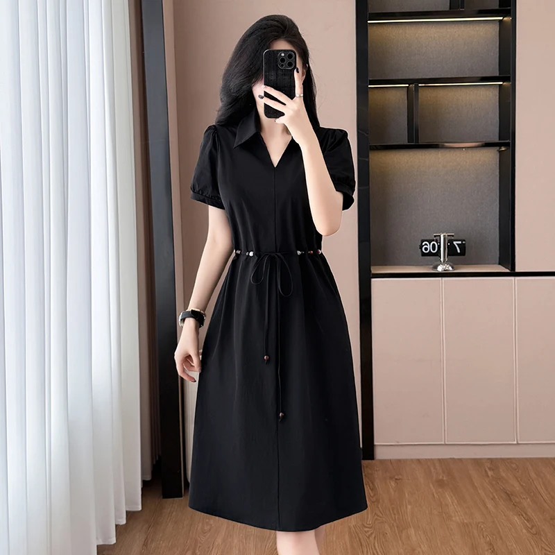 

Guangzhou Thirteenth Factory Summer New Arrival Women's Dress A-Line Cotton Polyester Blend Short Sleeve Collar Skirt