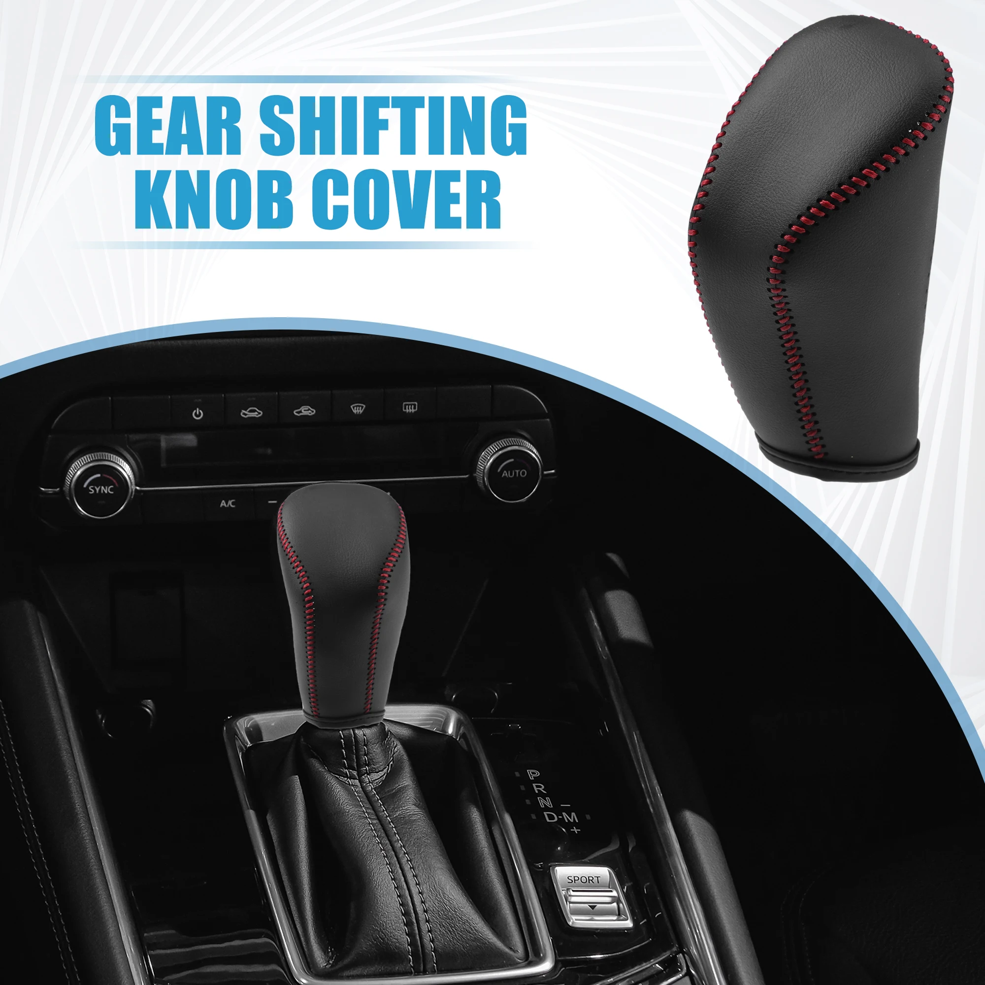 UXCELL Gear Shift Head Knob Cover Fit for Citroen C5 Faux Leather Black Red Stitches