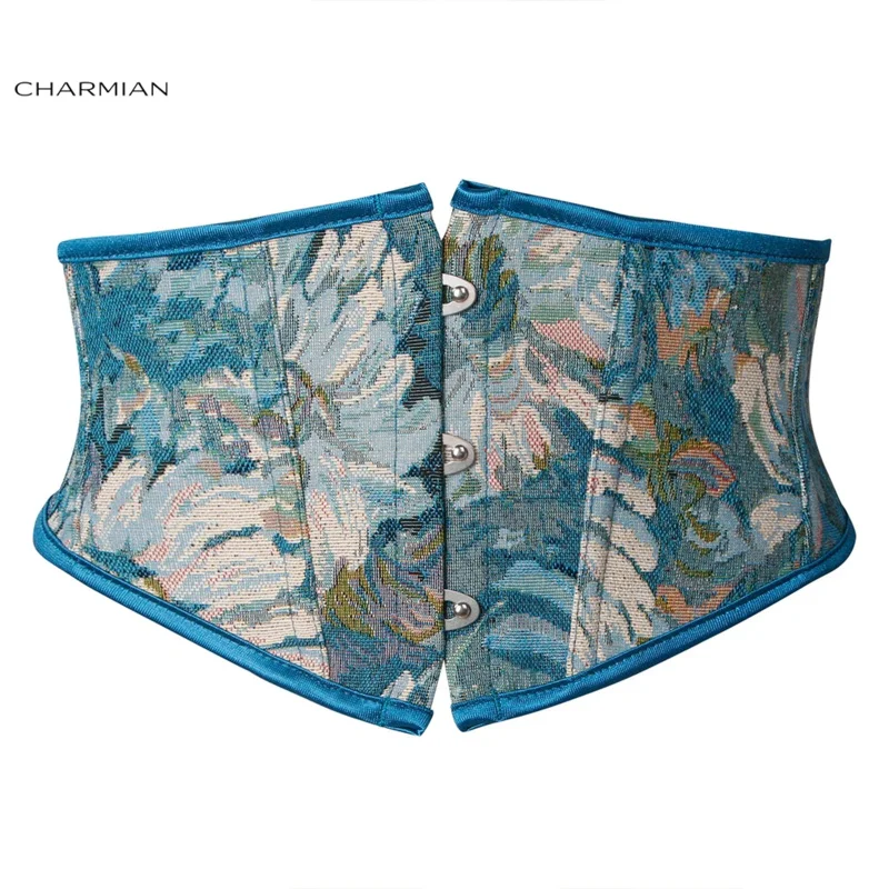 Charmian Floral Corset Belt For Women Renaissance Oil Painting Floral Plastic Boned Lace Up Belt Underbust Corset Waist Trainer