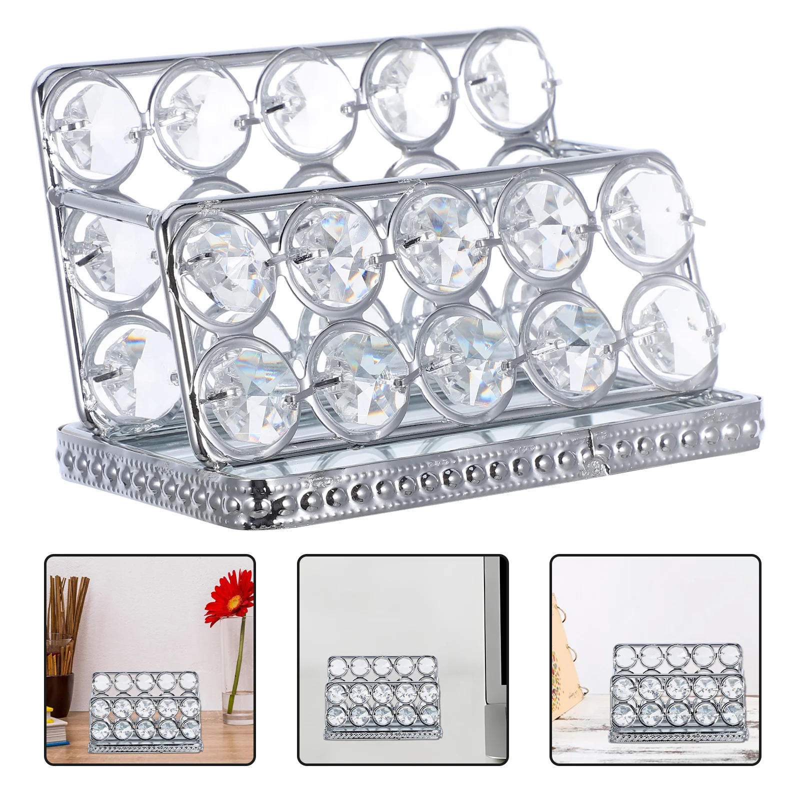 

Desk Crystal Business Card Holder Open Design Minimalist Aesthetic Secure Multiple Cards Organizer Display Smooth Edges