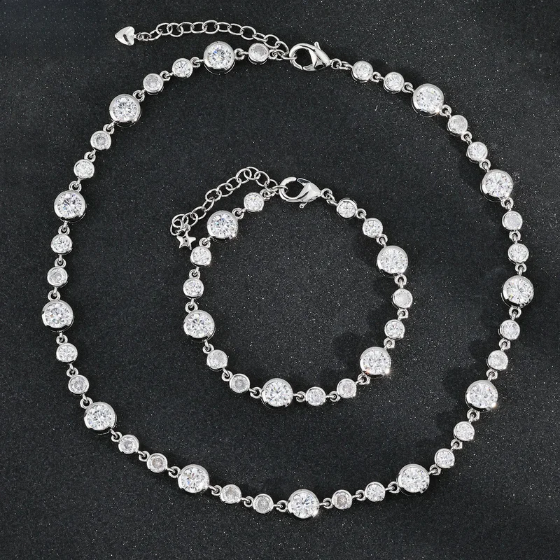 Classic hip hop male layered metal stone chain set adjustable necklace bracelet for rapper streetwear party casual matches